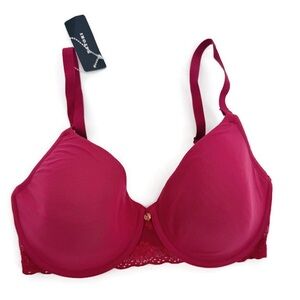 Natori Lace Bliss Perfection Contour Bra Underwire Burgundy 32DD NWT